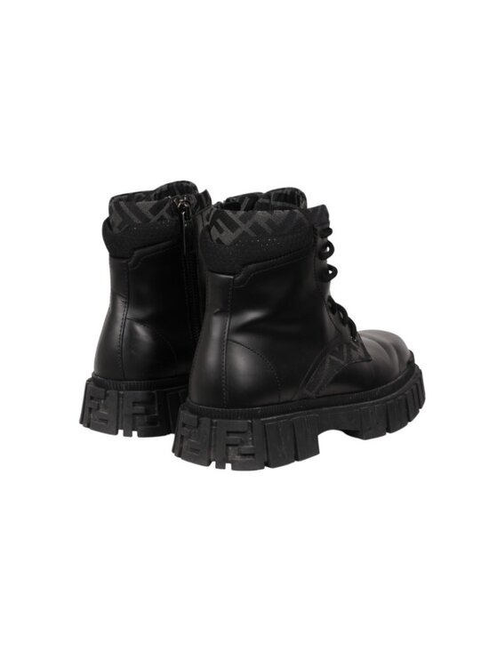 Fendi Force Lace Up Ankle Boots Size US 8 F7 Black Leather Zip Up Combats Ship main image 7